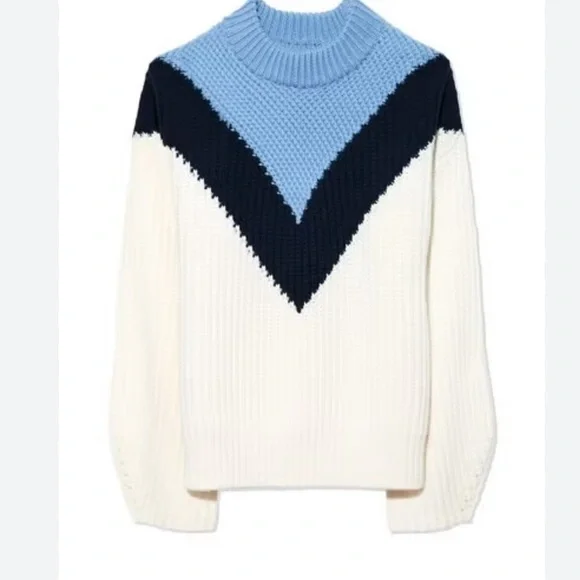 Tory Sport Women's Chevron Mock Neck Sweater - White and Blue